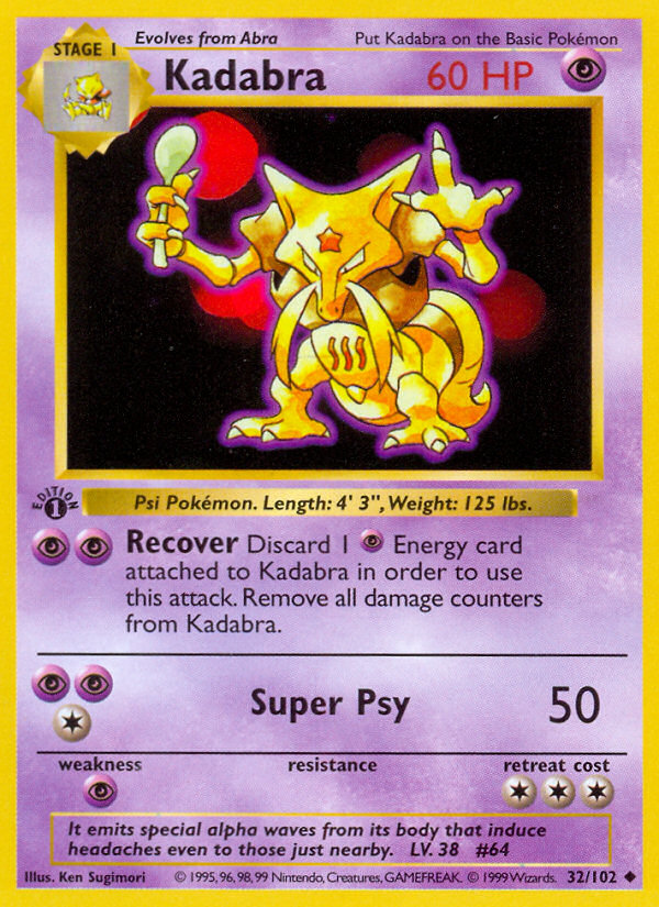 Kadabra (32/102) (Shadowless) [Base Set 1st Edition] | Dragon's Lair Comics and Fantasy Houston TX