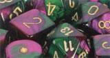 Chessex Gemini 3 12mm D6 Green Purple Gold/Black 36 ct | Dragon's Lair Comics and Fantasy Houston TX