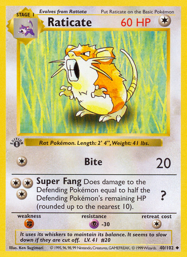 Raticate (40/102) (Shadowless) [Base Set 1st Edition] | Dragon's Lair Comics and Fantasy Houston TX