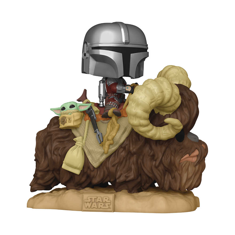 Pop Deluxe Mandalorian On Bantha with Child Vinyl Figure | Odin's Place