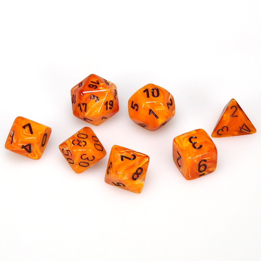 Chessex Vortex: Poly Orange/Black Poly 7 Set | Dragon's Lair Comics and Fantasy Houston TX
