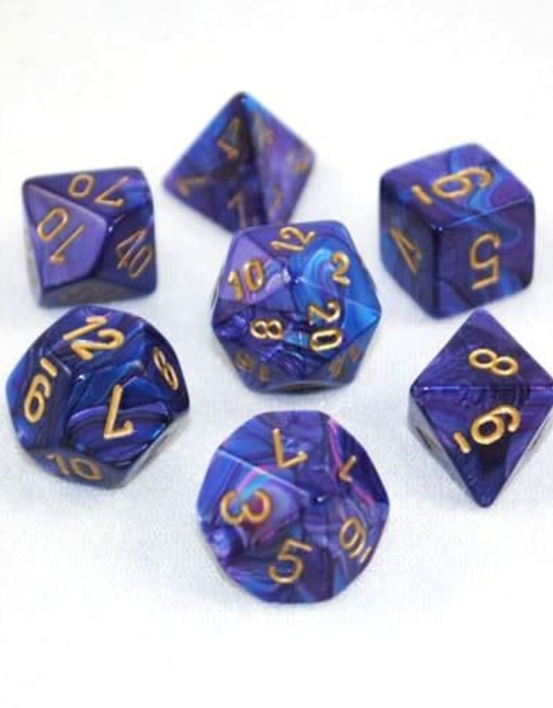 Chessex Lustrous: Poly Purple/Gold Poly 7 Set | Dragon's Lair Comics and Fantasy Houston TX