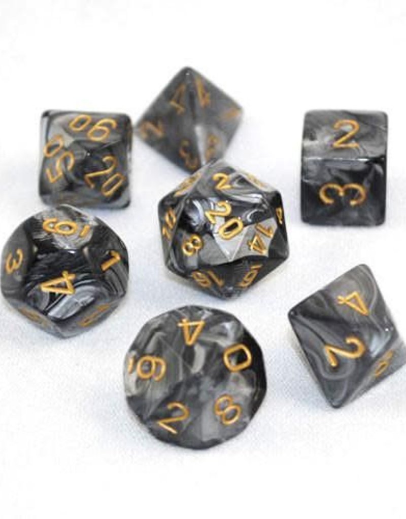 Chessex Lustrous: Poly Black/Gold Poly 7 Set | Dragon's Lair Comics and Fantasy Houston TX