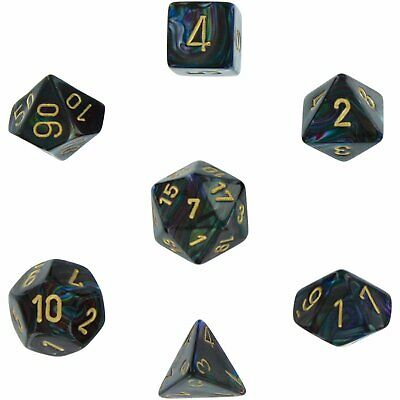 Chessex Lustrous: Poly Shadow/Gold Poly 7 Set | Dragon's Lair Comics and Fantasy Houston TX