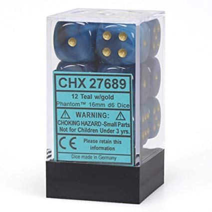 Chessex Phantom: 16mm D6 Teal/Gold 12 ct | Dragon's Lair Comics and Fantasy Houston TX