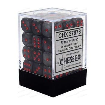Chessex Velvet: 12mm D6 Black/Red 36 ct | Dragon's Lair Comics and Fantasy Houston TX