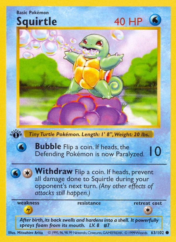 Squirtle (63/102) (Shadowless) [Base Set 1st Edition] | Dragon's Lair Comics and Fantasy Houston TX