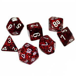 Chessex Speckled Red Volcano with Silver Poly 7 Dice Set | Dragon's Lair Comics and Fantasy Houston TX