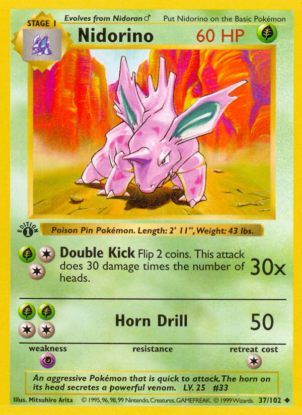Nidorino (37/102) (Shadowless) [Base Set 1st Edition] | Dragon's Lair Comics and Fantasy Houston TX