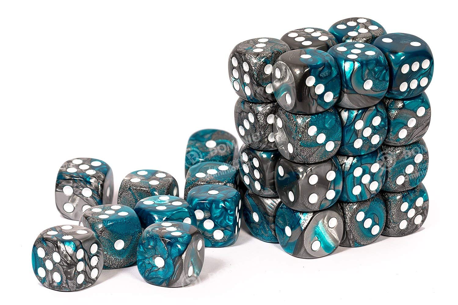 Chessex Steel Teal with White 12mm d6 set | Dragon's Lair Comics and Fantasy Houston TX