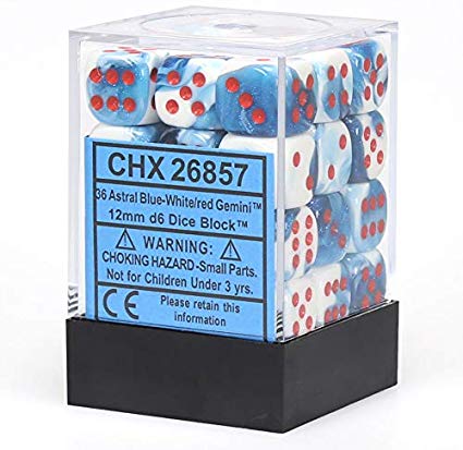 Chessex Gemini Blue and White with Red12mm D6 Set | Dragon's Lair Comics and Fantasy Houston TX