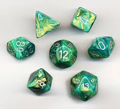 Chessex Lustrous Green and Yellow with Silver Poly 7 Set | Dragon's Lair Comics and Fantasy Houston TX