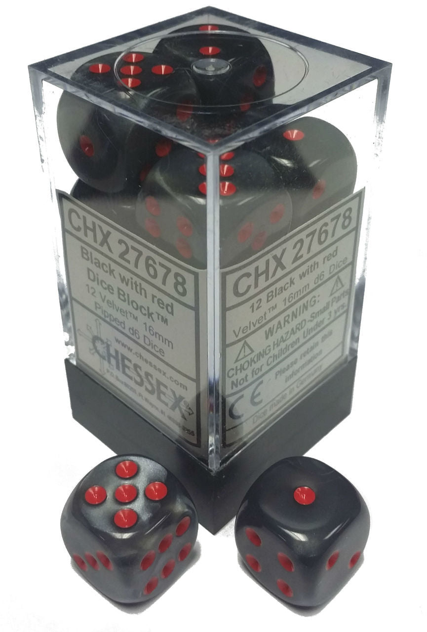 Chessex Velvet Black with Red 16mm D6 Set | Dragon's Lair Comics and Fantasy Houston TX