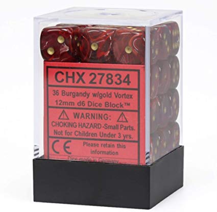 Chessex Vortex Burgundy with Gold 12mm D6 Set | Dragon's Lair Comics and Fantasy Houston TX