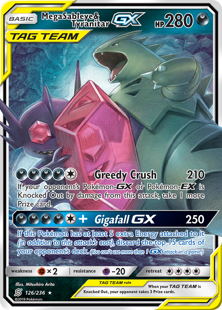 Mega Sableye & Tyranitar GX (126/236) [Sun & Moon: Unified Minds] | Dragon's Lair Comics and Fantasy Houston TX