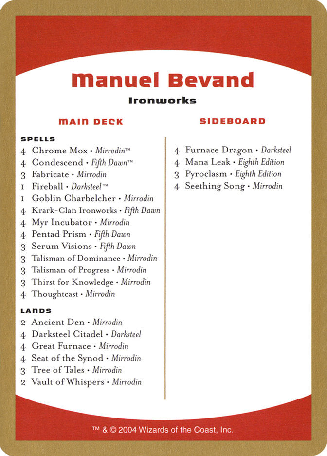 Manuel Bevand Decklist [World Championship Decks 2004] | Dragon's Lair Comics and Fantasy Houston TX
