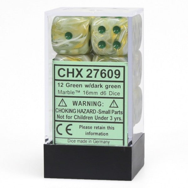 Chessex Dice Menagerie 8 16mm D6 Marble Green/Dark Green 12 ct | Dragon's Lair Comics and Fantasy Houston TX