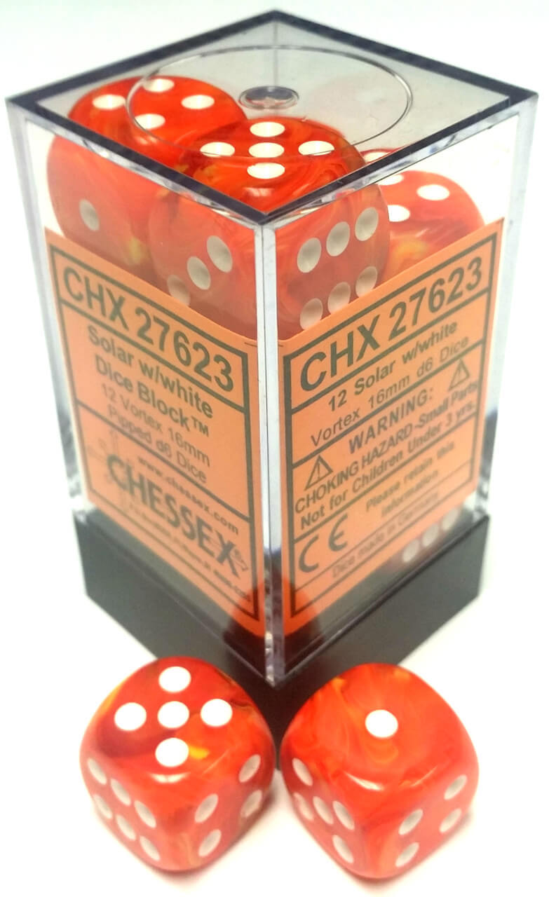 Chessex Dice Menagerie 8 16mm D6 Vortex Solar/White 12 ct | Dragon's Lair Comics and Fantasy Houston TX