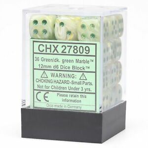 Chessex Dice Menagerie 8 12mm D6 Marble Green/Dark Green 36 ct | Dragon's Lair Comics and Fantasy Houston TX