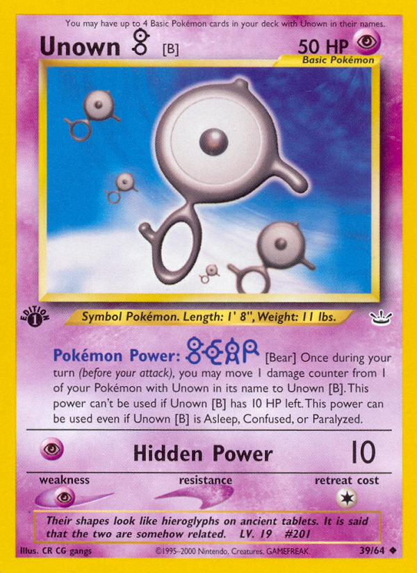 Unown [B] (39/64) [Neo Revelation 1st Edition] | Dragon's Lair Comics and Fantasy Houston TX