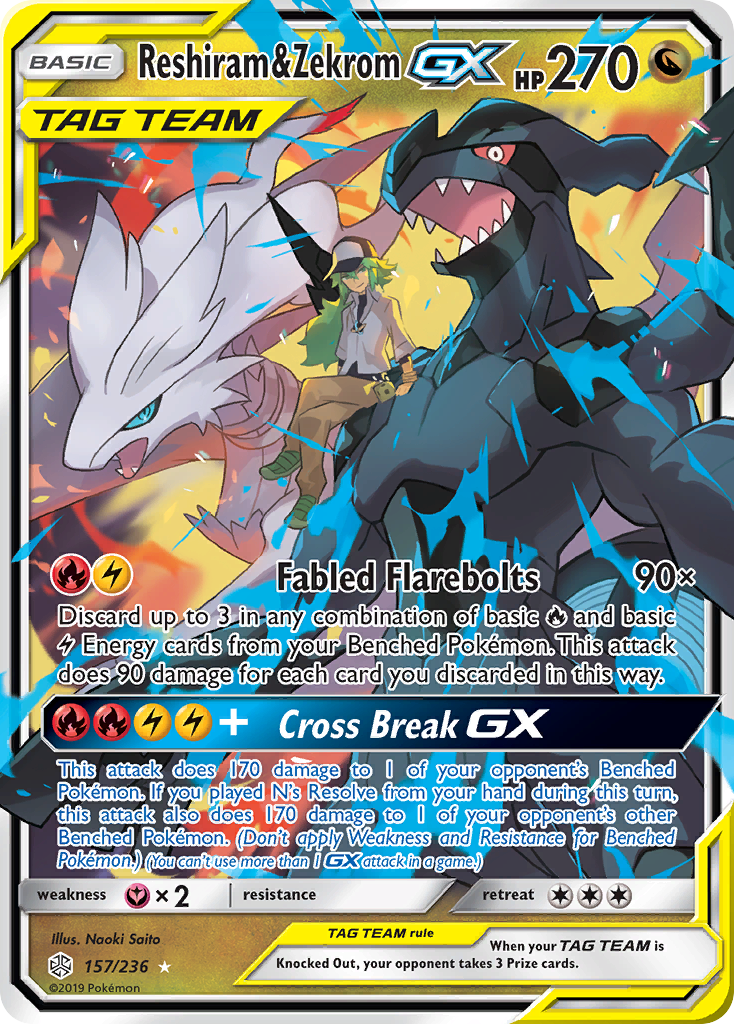 Reshiram & Zekrom GX (157/236) [Sun & Moon: Cosmic Eclipse] | Dragon's Lair Comics and Fantasy Houston TX