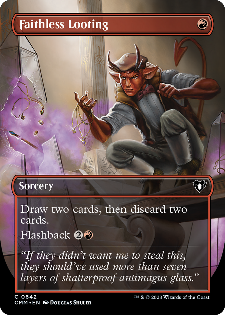 Faithless Looting (Borderless Alternate Art) [Commander Masters] | Dragon's Lair Comics and Fantasy Houston TX