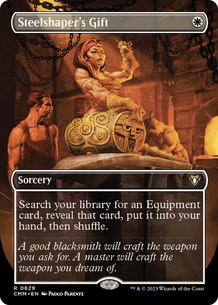 Steelshaper's Gift (Borderless Alternate Art) [Commander Masters] | Dragon's Lair Comics and Fantasy Houston TX