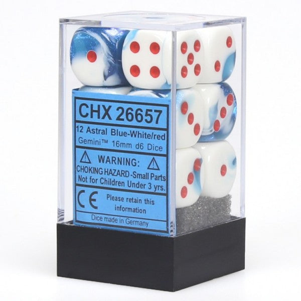 Chessex Gemini 7 16mm D6 Astral Blue/White/Red 12 ct | Dragon's Lair Comics and Fantasy Houston TX