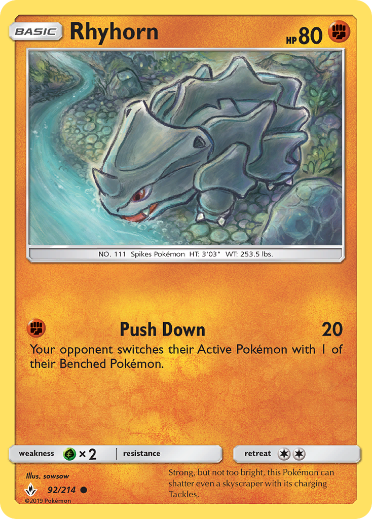 Rhyhorn (92/214) [Sun & Moon: Unbroken Bonds] | Dragon's Lair Comics and Fantasy Houston TX