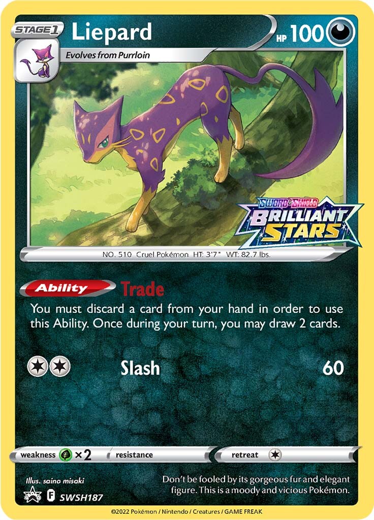 Liepard (SWSH187) (Prerelease Promo) [Sword & Shield: Black Star Promos] | Dragon's Lair Comics and Fantasy Houston TX