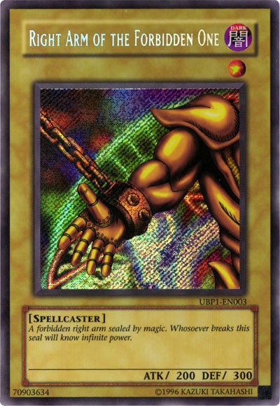 Right Arm of the Forbidden One [UBP1-EN003] Secret Rare | Dragon's Lair Comics and Fantasy Houston TX