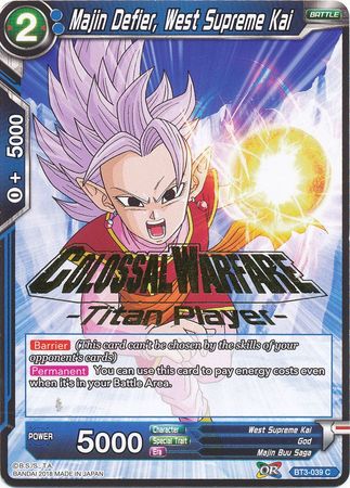 Majin Defier, West Supreme Kai (Titan Player Stamped) (BT3-039) [Tournament Promotion Cards] | Dragon's Lair Comics and Fantasy Houston TX