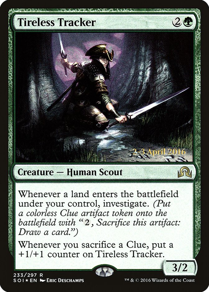 Tireless Tracker [Shadows over Innistrad Prerelease Promos] | Dragon's Lair Comics and Fantasy Houston TX