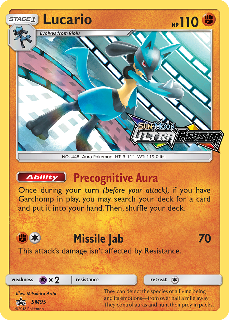Lucario (SM95) (Prerelease Promo) [Sun & Moon: Black Star Promos] | Dragon's Lair Comics and Fantasy Houston TX