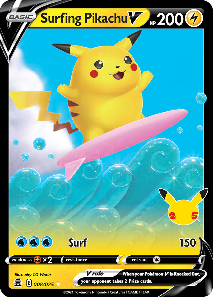 Surfing Pikachu V (008/025) [Celebrations: 25th Anniversary] | Dragon's Lair Comics and Fantasy Houston TX