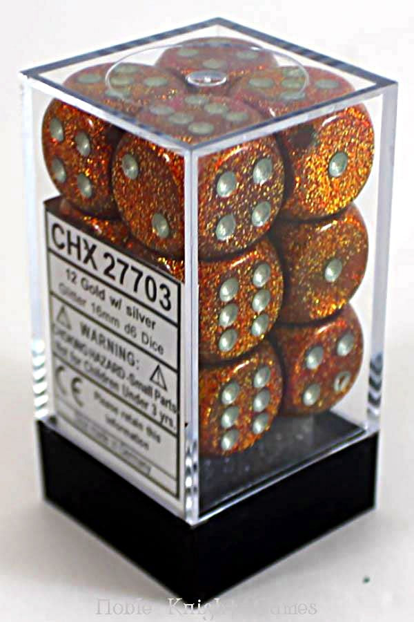 Chessex Dice Menagerie 9 Glitter 16mm D6 Gold/Silver 12 ct | Dragon's Lair Comics and Fantasy Houston TX