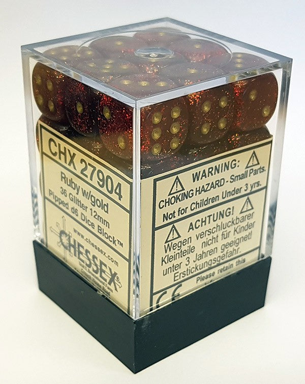 Chessex Dice Menagerie 9 Glitter 12mm D6 Ruby/Gold 36 ct | Dragon's Lair Comics and Fantasy Houston TX