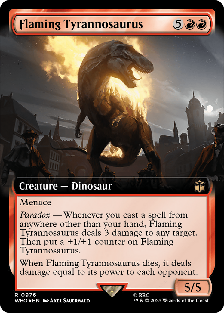 Flaming Tyrannosaurus (Extended Art) (Surge Foil) [Doctor Who] | Dragon's Lair Comics and Fantasy Houston TX