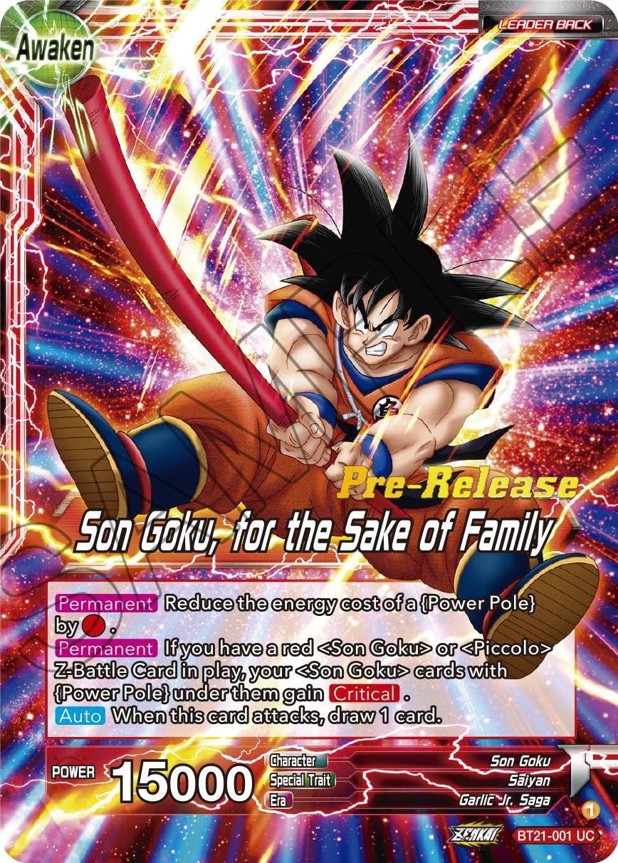 Son Goku // Son Goku, for the Sake of Family (BT21-001) [Wild Resurgence Pre-Release Cards] | Dragon's Lair Comics and Fantasy Houston TX