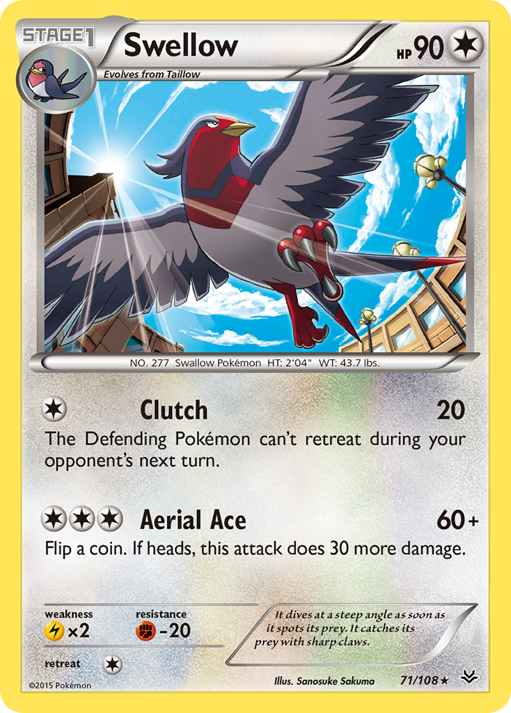 Swellow (71/108) [XY: Roaring Skies] | Dragon's Lair Comics and Fantasy Houston TX
