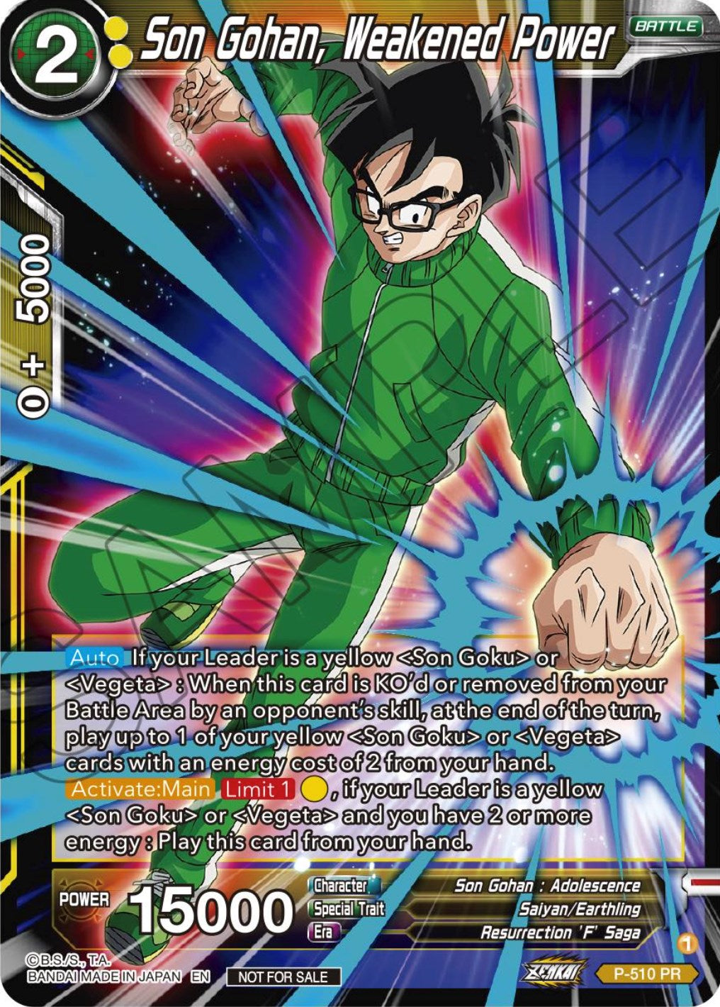 Son Gohan, Weakened Power (Zenkai Series Tournament Pack Vol.4) (P-510) [Tournament Promotion Cards] | Dragon's Lair Comics and Fantasy Houston TX