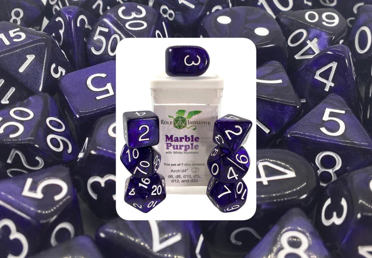 Role 4 Initiative Marble Purple Poly 7 Dice Set | Dragon's Lair Comics and Fantasy Houston TX