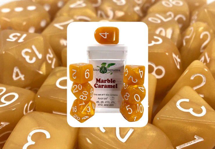 Role 4 Initiative Marble Caramel Poly 7 Dice Set | Dragon's Lair Comics and Fantasy Houston TX