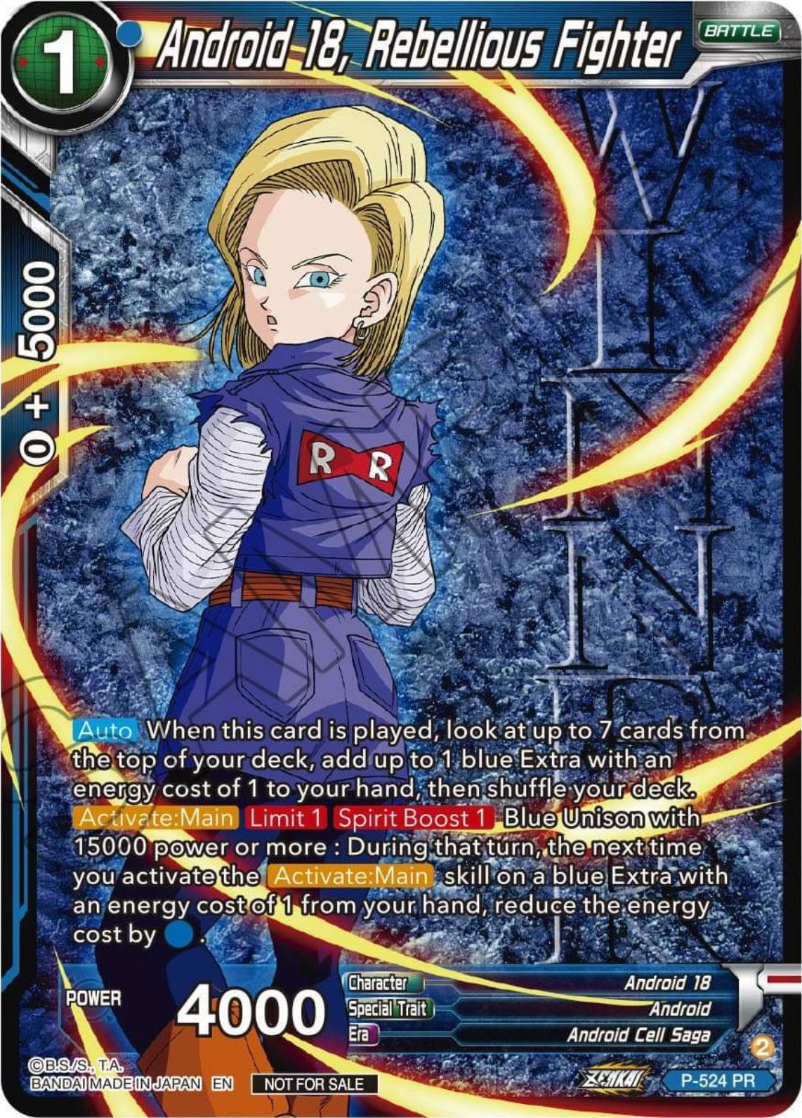 Android 18, Rebellious Fighter (Winner-Stamped) (Zenkai Series Tournament Pack Vol.5) (P-524) [Tournament Promotion Cards] | Dragon's Lair Comics and Fantasy Houston TX