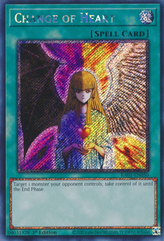 Change of Heart [RA01-EN050] Platinum Secret Rare | Dragon's Lair Comics and Fantasy Houston TX