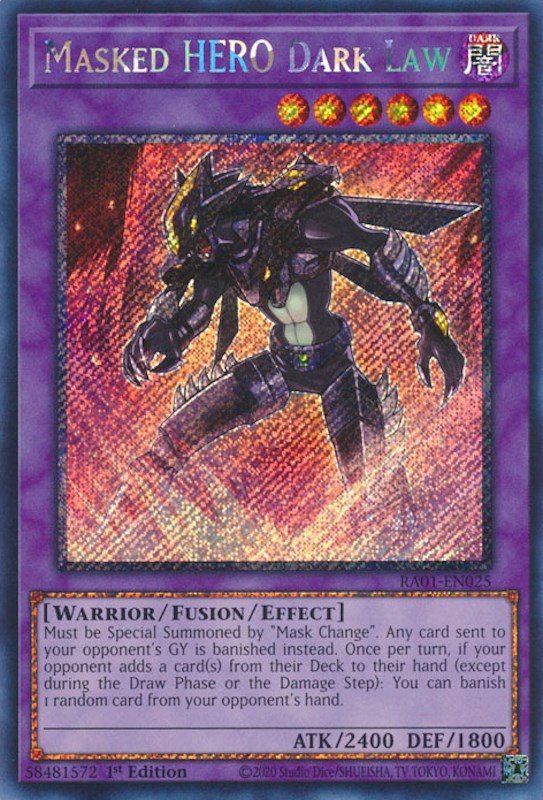 Masked HERO Dark Law [RA01-EN025] Platinum Secret Rare | Dragon's Lair Comics and Fantasy Houston TX