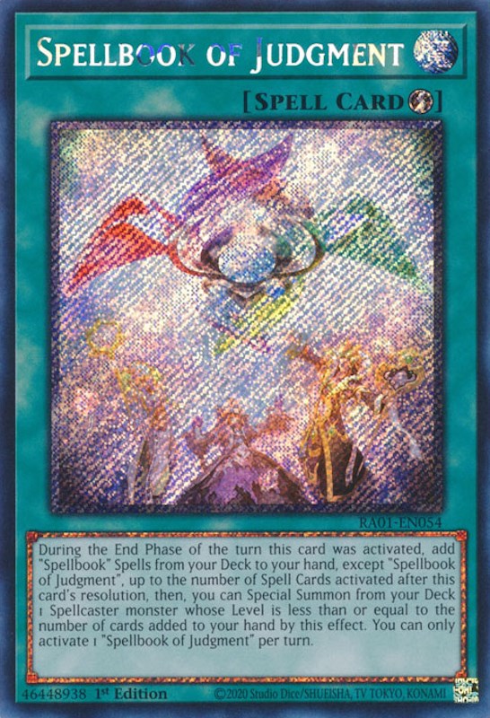 Spellbook of Judgment [RA01-EN054] Platinum Secret Rare | Dragon's Lair Comics and Fantasy Houston TX