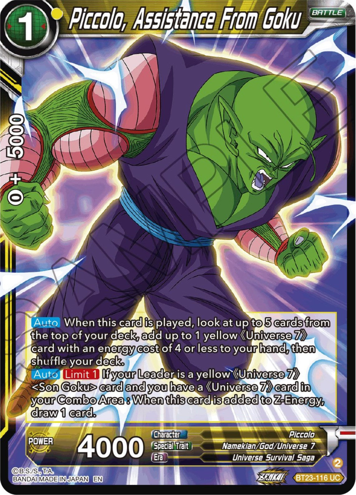 Piccolo, Assistance From Goku (BT23-116) [Perfect Combination] | Dragon's Lair Comics and Fantasy Houston TX