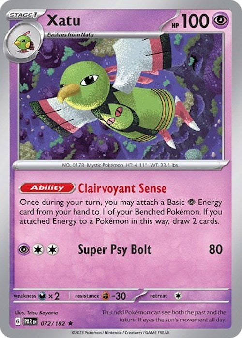 Xatu (072/182) (Build & Battle Box) [Scarlet & Violet: Paradox Rift] | Dragon's Lair Comics and Fantasy Houston TX