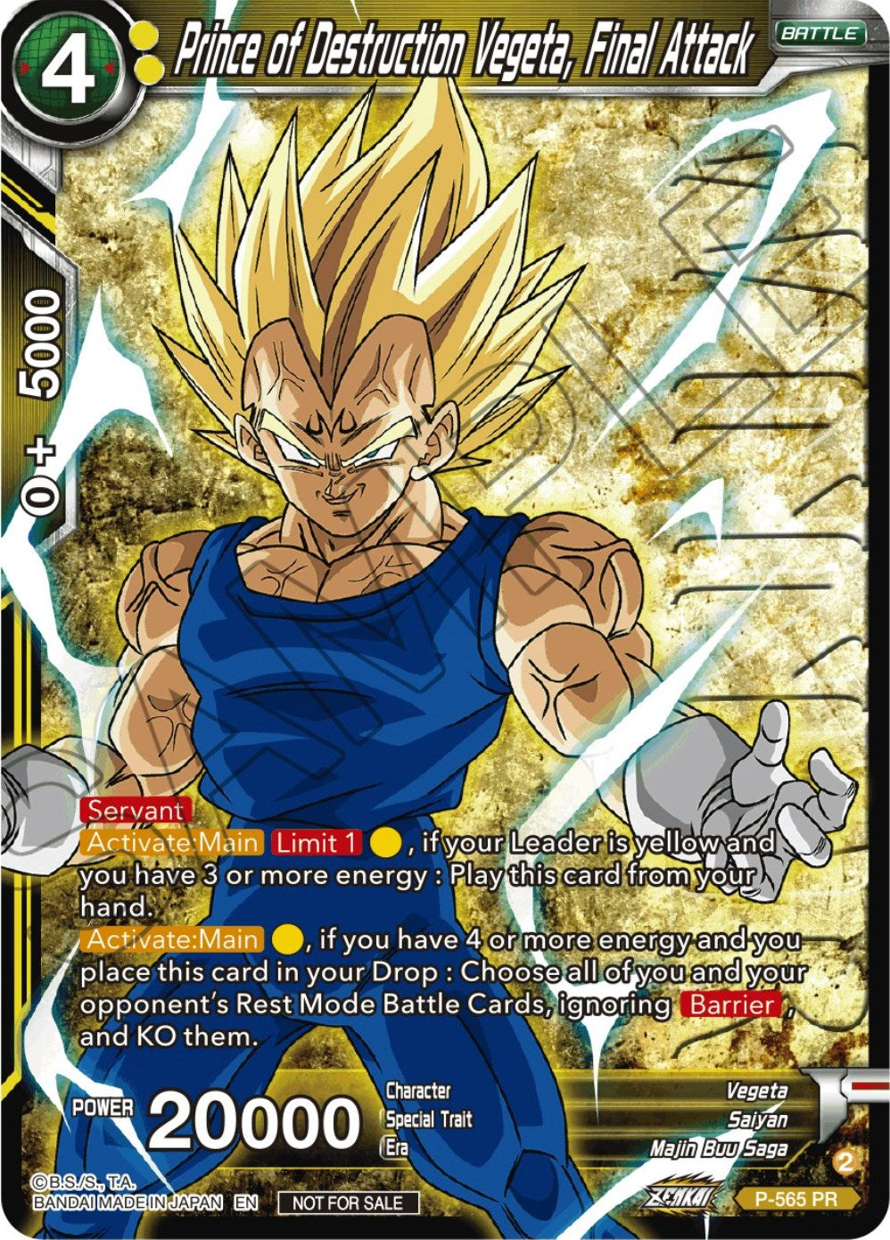 Prince of Destrcution Vegeta, Final Attack (Zenkai Series Tournament Pack Vol.6) (Winner) (P-565) [Tournament Promotion Cards] | Dragon's Lair Comics and Fantasy Houston TX